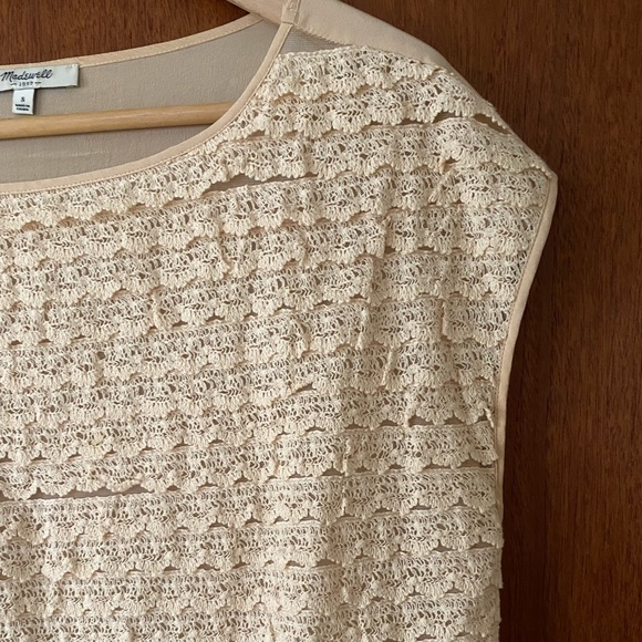 Madewell silk lace capped sleeve eggshell color blouse - Picture 3 of 10